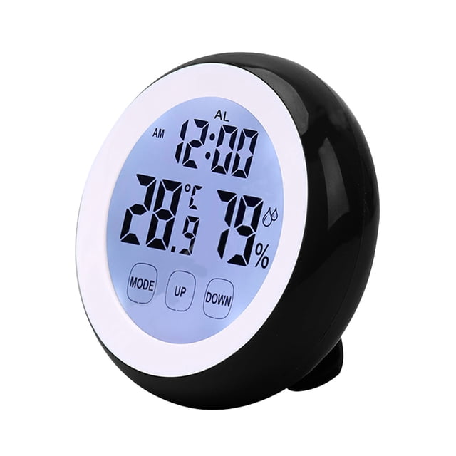 Réveil à Écran Tactile, Horloge de Siège Ronde, Horloge Hygromètre Électronique