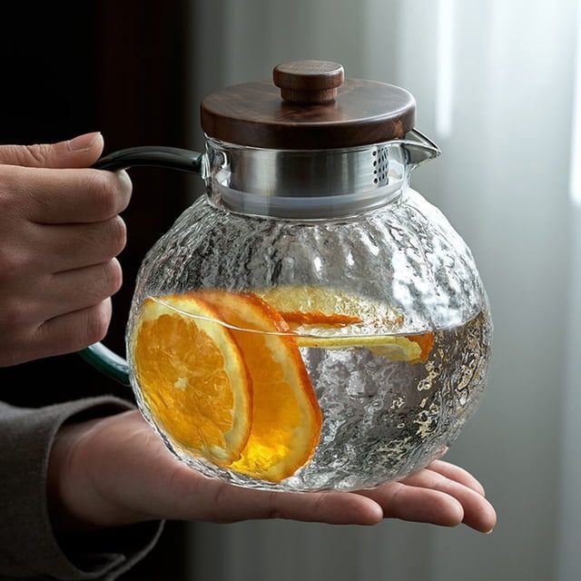 Carafe à Eau Froide en Verre Borosilicate avec Poignée, Distributeur de Boissons en Verre Martelé Épais, Grande Capacité, Blanc, JKODE