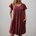 thumbnail image 3 of Ovzne Robes d'Été pour Femmes 2025 Robe pour Femme Chemise de Nuit pour Femmes avec Poches Chemises de Sommeil Manches Courtes Tenue de Nuit Chemise de Nuit à Plis devant Col Rond Robe de Nuit Robe d'Été Manches Courtes, 3 of 6