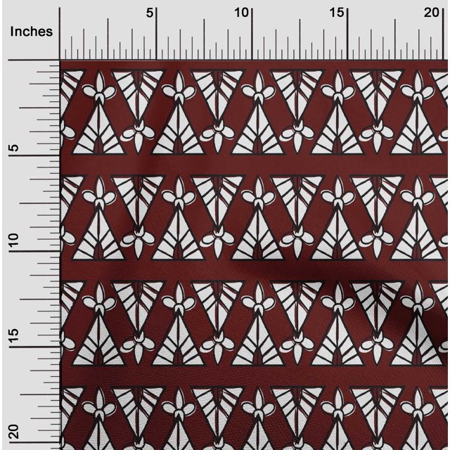 oneOone Cotton Cambric Fabric Floral & Triangle Block Print Fabric By Yard 56 Inch Wide