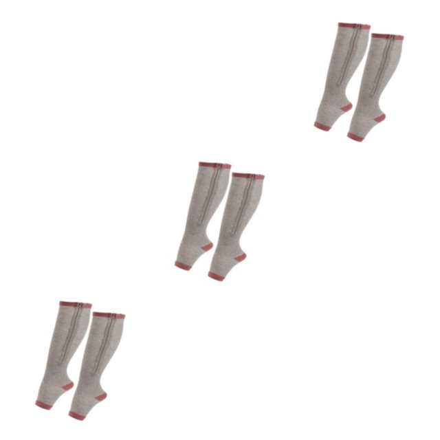Baohd Wide Application Elastic Zipper Socks For Moisture-wicking Support Zippered Compression Socks grey S/M 3Set