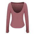 thumbnail image 4 of Pisexur Chandail pour Femmes Mode Chandails Tricotés à Col Rond Hauts à Manches Longues pour Femme Décontracté Léger Dos Échancré Hauts d'Automne Chandail Ajusté, 4 of 7
