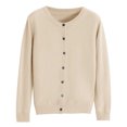 thumbnail image 3 of Womens Lightweight Knit Cardigan Long Sleeve Button Down Cardigans Sweater Fall Soft Crew Neck Shrugs Tops Beige, L, 3 of 5