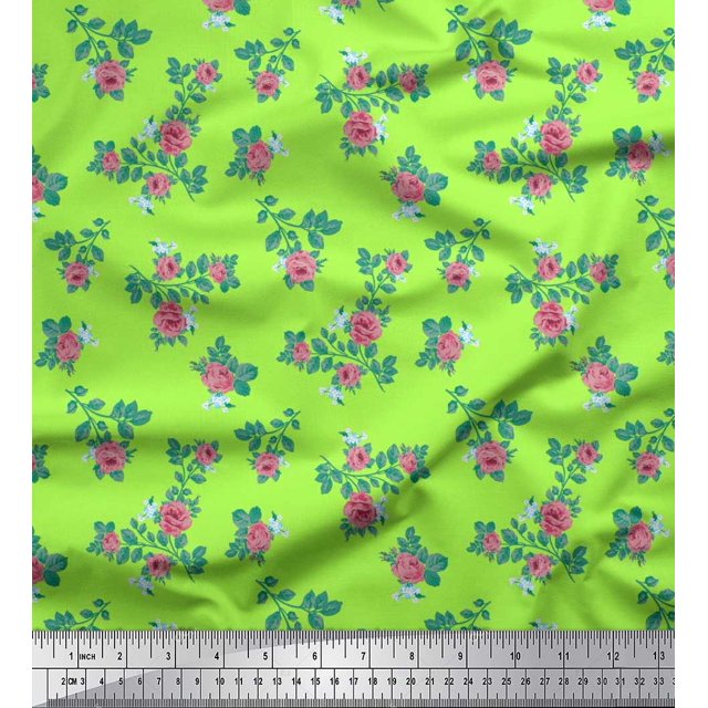 Soimoi Georgette Viscose Tissu Feuilles & Rose Imprimé Floral 1 Yard 42 Inch Wide