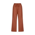thumbnail image 4 of Women Casual Capris Straight Leg Drawstring Elastic Waist Linen Pants with Pockets, 4 of 5