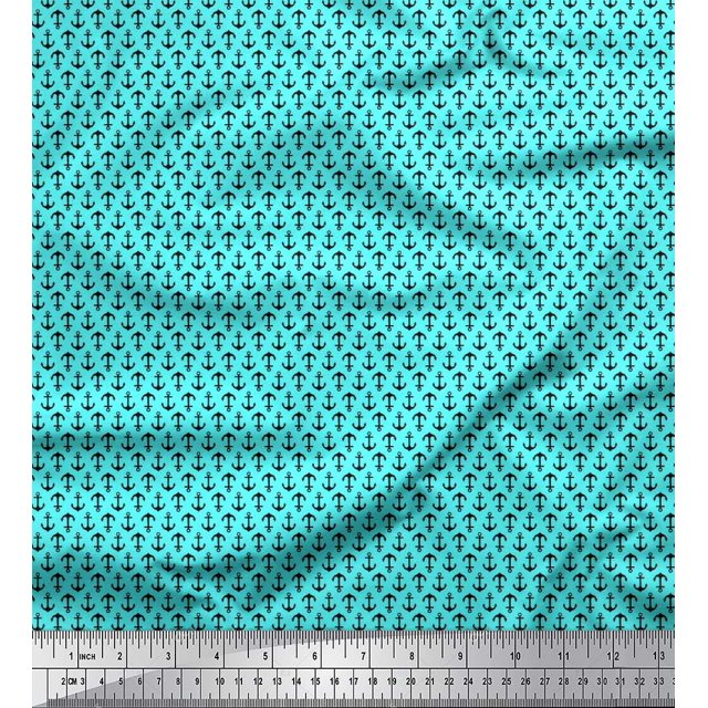 Soimoi Polyester Crepe Fabric Anchor Hook Shirting Decor Fabric Printed Yard 52 Inch Wide