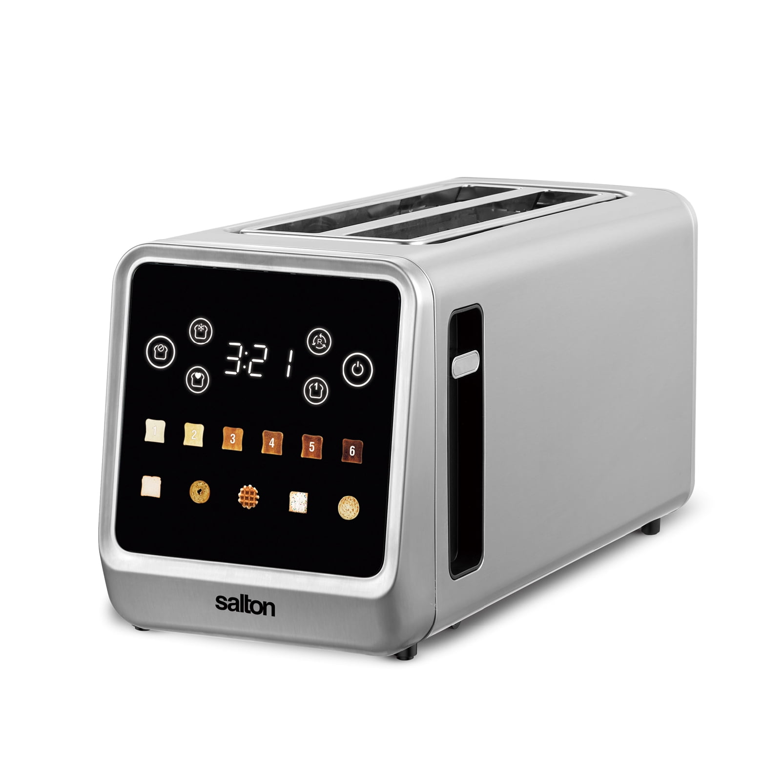 Salton Stainless Steel Touchscreen Long Slot Toaster – 4 Slice | Digital Controls with Timer | 6 Shade Settings | Bread, Bagel, Muffin, Waffle & Pastry Modes | Memory Function (ET2163)