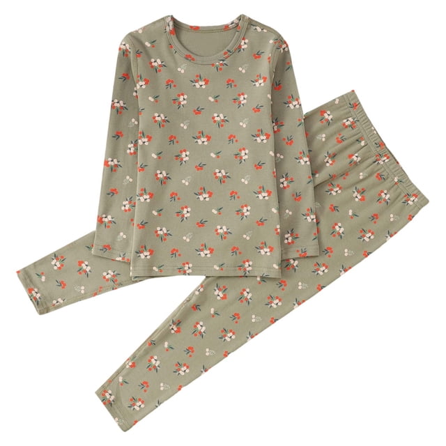 MIASHUI Girls Pajama Set Long Sleeve Lounge Set Floral Printing Sleepwear,Light Green,8-9 Years