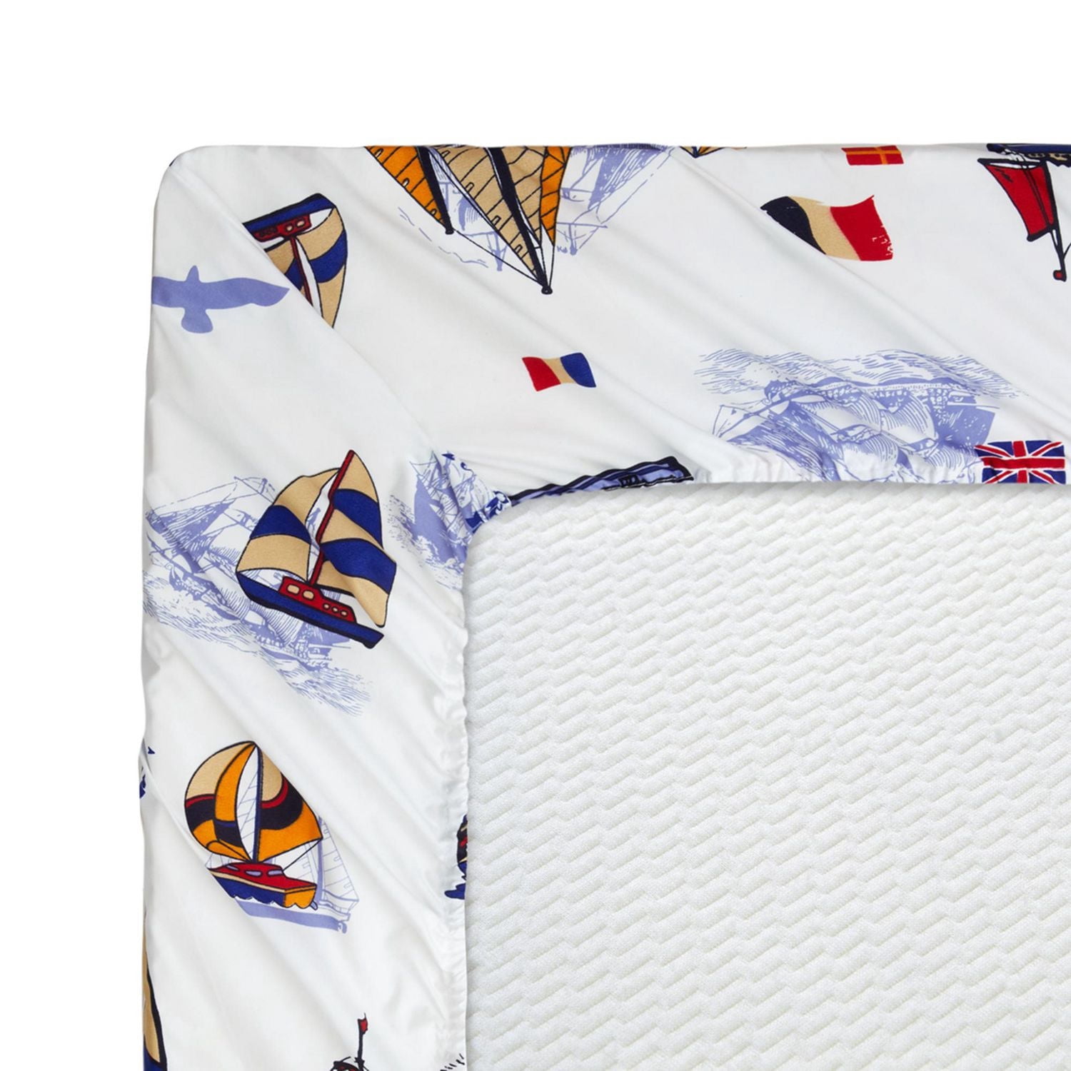 Literie en percale de coton doux 600 fils/cm², motif bateau à voile, housse de couette et drap-housse, motif marine, pour enfants et tout-petits