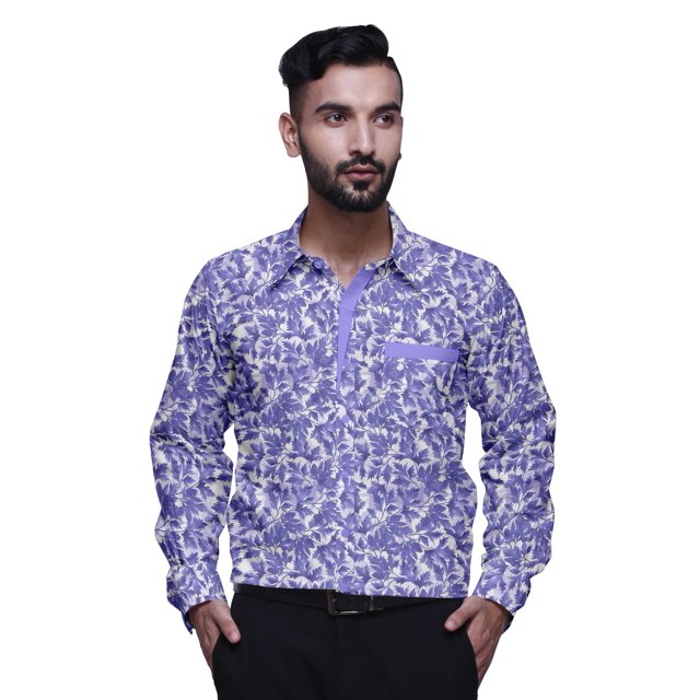 BESTMAN Chemise en Coton pour Hommes à Manches Longues Imprimée à Col Écarté Chemise Décontractée Mince