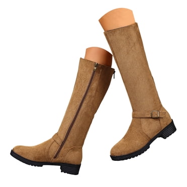 Rokment Bottes Hauteur Genou pour Femmes avec Fermeture Éclair Arrière, Mode Décontractée Ajustable, Boucles en Suède, Mollet Grand, Bottes Hautes d'Équitation et de Robe, Automne Hiver