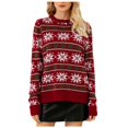thumbnail image 2 of Qertyioot Chandail d'Hiver pour Femme à Imprimé de Noël, Manches Longues, Col Rond, Chaud, Ample, Tendance, Tricoté, 2 of 8