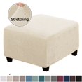 thumbnail image 2 of SUTENGDA Housse d'Ottoman Carrée en Jacquard Extensible et Doux, Housses d'Ottoman Imperméables Antidérapantes, Protège-Pouf avec Bas Élastique, Lavable à la Machine - Couleur Primaire, 2 of 7