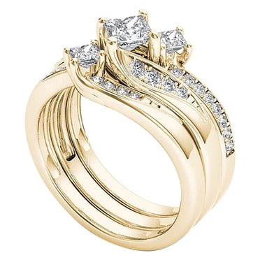 Bague de Fiançailles 3-en-1 Mode Femme Bague Zirconia Ensemble Créatif Accessoires Bague de Fiançailles