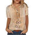 thumbnail image 2 of EGNMCR T-Shirts pour Femmes Mode Femmes Col Rond Manches Courtes Imprimé Bouton Poche Hauts Décontractés, 2 of 4