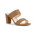 thumbnail image 1 of BLISSFUL STEP Women's Open Toe Chunky High Heel Slide Sandals Camel 8, 1 of 6