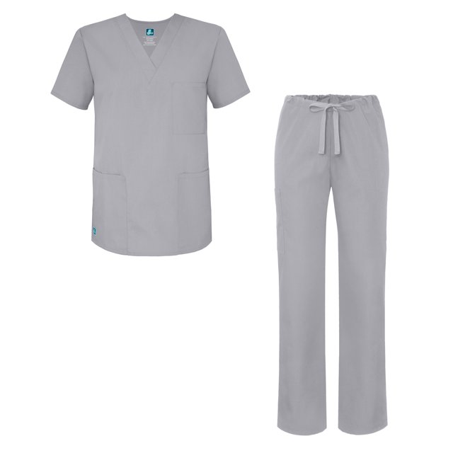 Adar Universal Unisex Scrub Set - Unisex V-Neck Scrub Top & Tapered Drawstring Scrub Pants