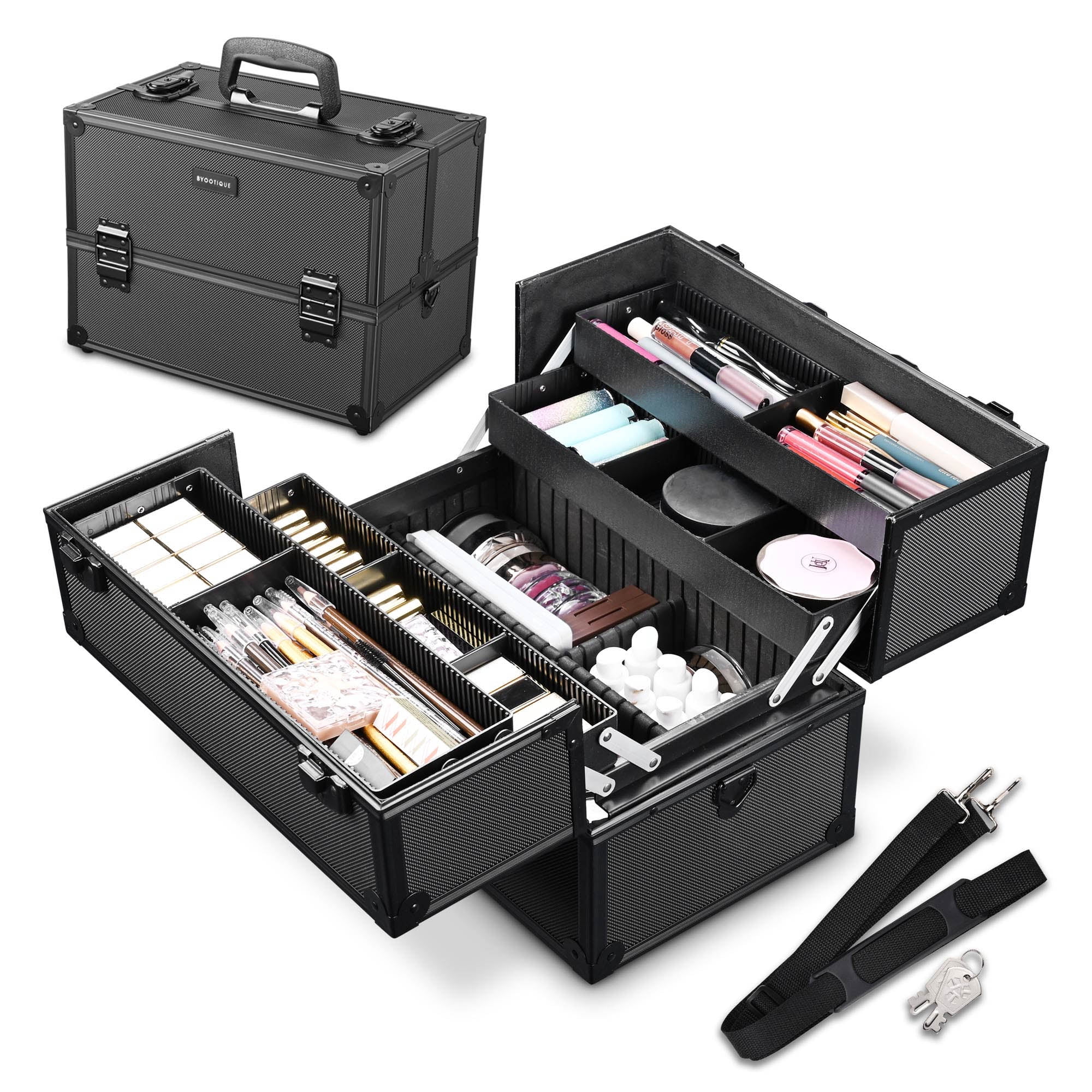 BRI-DEメイクボックス Byootique Portable Aluminum Makeup Case with Splitter Plate