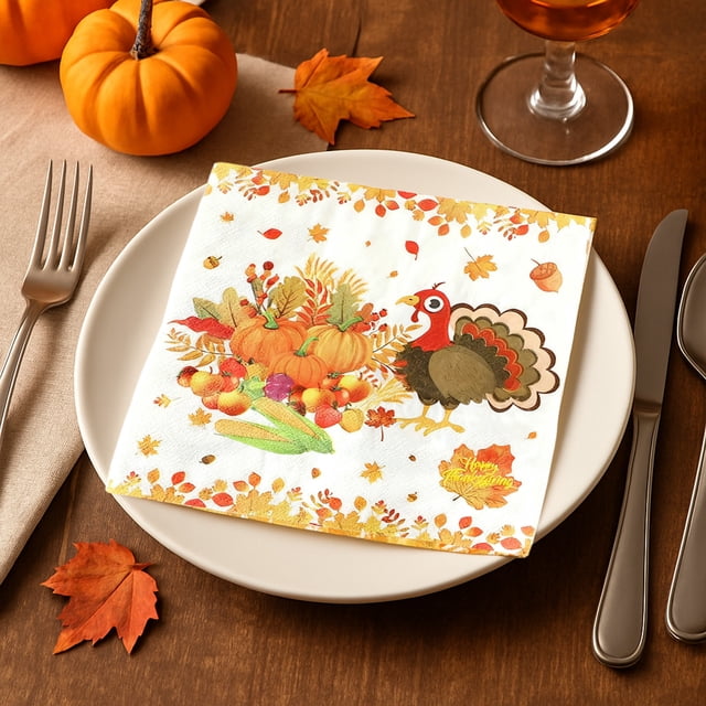 Serviettes Jetables en Papier pour Dinde d'Automne pour l'Action de Grâce, Serviettes Jetables Fournitures de Fête Décorations de l'Action de Grâce, Serviettes pour Dinde d'Automne Fournitures de Fête d'Automne Serviettes d'Automne Décorations d'Automne