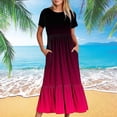 thumbnail image 2 of Penkiiy Robe à Manches Courtes pour Femmes à Imprimé Dégradé, Ample, Unie, Décontractée, d'Été, Fluide, à Étages, Longue Maxi avec Poches 2TG Rose Vif, 2 of 7