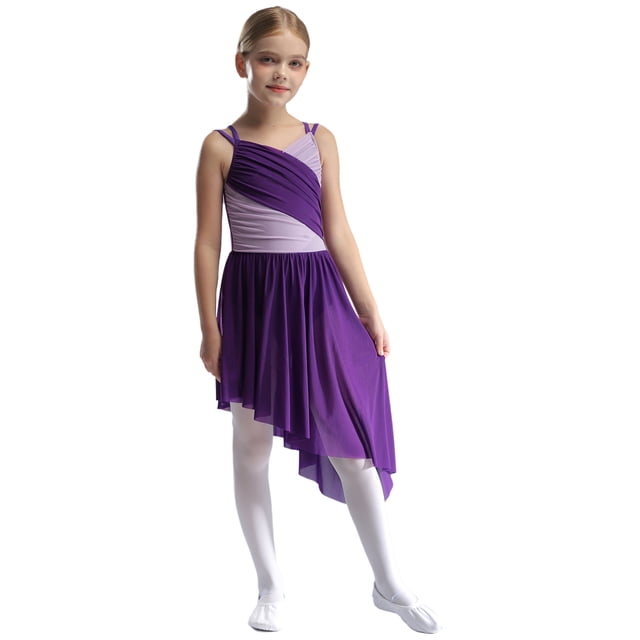 Jhaoyu Robe de Danse Lyrique Moderne Jazz pour Filles Enfants Justaucorps Irrégulier Performance Danse Violet 12