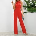 thumbnail image 2 of HBFAGFB Combinaison Pantalon Femme Mode Col Suspendu Sans Manches Coupe Ajustée Nœud Papillon Combinaison Droite Rouge Taille P, 2 of 9