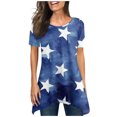 thumbnail image 1 of Hauts d'Été pour Femmes 2023 Coupe Ample Col Rond Manches Courtes T-Shirts T-Shirts Graphiques Étoiles et Rayures Blouses Décontractées et Confortables, 1 of 5