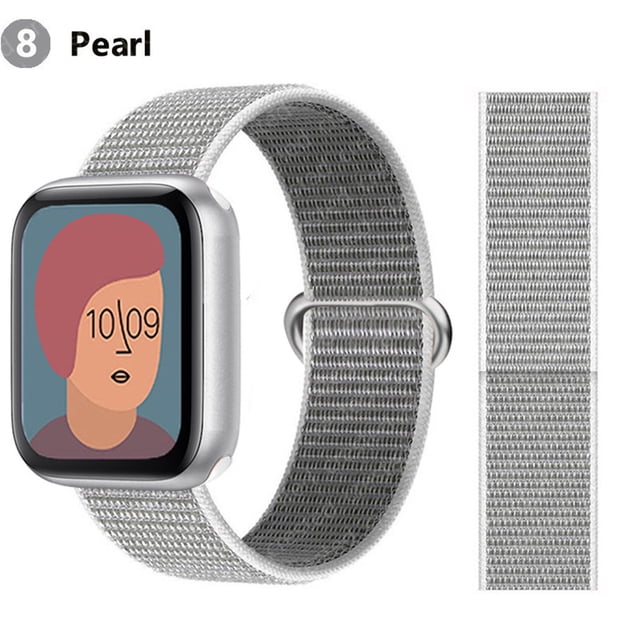Nylon Sport Loop Bands for Apple Watch Band 44mm 40mm 41mm 45mm 38mm 42mm for Women Men, Stretchy Elastic Braided Replacement Wrist Band for iWatch Series 6 7 5 4 3 2 1 SE -Pearl