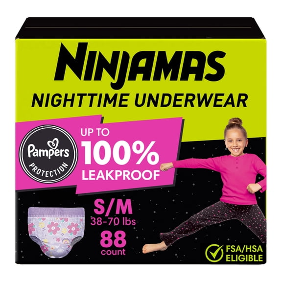 Sous-vêtements de nuit pour l’énurésie Ninjamas pour filles, taille P/M (17 à [38 à 70 lb])
