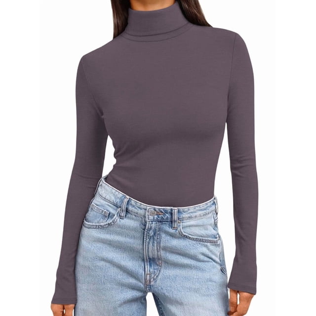 Women'S Long Sleeve Shirts Fall Fashion Basic Thermal Underwear Tops Winter Clothes Dark Purple S