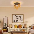 thumbnail image 4 of FSLiving 3 Lights RV Twine Braiding Wall Light with 12V Black Natural Decorative Light Ceiling Light Hallway Light Ceiling Mount, E26 2700K Bulb Included Industrial Semi Flush Mount for RV Camper, 4 of 7