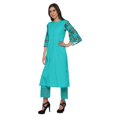 thumbnail image 3 of Moomaya Ensemble Kurta Ethnique Imprimé Palazzo à Col Rond en Coton Slub pour Femmes Grande Taille, 3 of 5