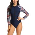 thumbnail image 2 of XMMSWDLA Mignon Maillot de Bain une Pièce pour Femmes Dames Mode Multicolore Imprimé Feuille Manches Longues Fermeture Éclair Maillot de Bain une Pièce pour Femmes Hauts de Tankini pour Femmes, 2 of 7