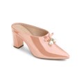 thumbnail image 1 of BLISSFUL STEP Women's Pearl Bow Block Heel Slides Mules Nude 7, 1 of 7