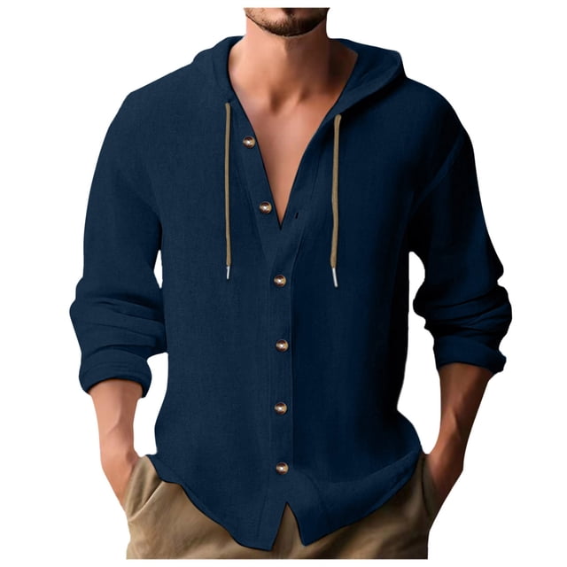 Chemise à Manches Longues pour Homme, Décontractée, Unie, Cardigan de Vacances, Chemises à Capuche, Hauts
