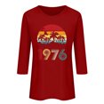 thumbnail image 2 of Uootdi Hauts pour Femmes Manches 3/4 Col Rond Imprimé Palmier Coucher de Soleil 1976 Coupe Décontractée Rétro Plage Vacances T-Shirts Cadeau, 2 of 4