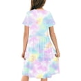 thumbnail image 4 of Robe Fille Été Patineuse Robe T-Shirt Teinture sur Nœuds Décontractée à Manches Courtes Robe Fluide pour Enfants 4-14 Ans, 4 of 6
