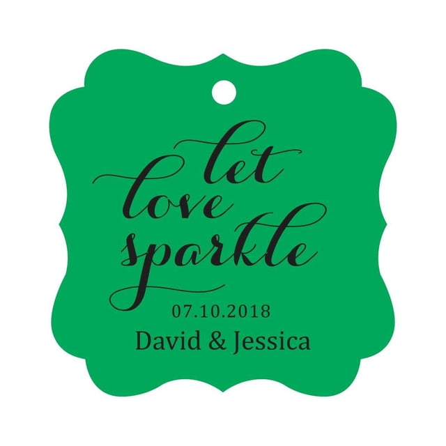 Darling Souvenir Custom Let Love Sparkle Wedding Hang Tags Personalized Fancy Frame Paper Tags -Green-50 Tags
