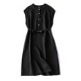 thumbnail image 1 of AherBiu Robe d'Été pour Femmes Sans Manches à Demi-Boutonnage, Col en V, Décontractée, Ample, Longueur Midi, avec Ceinture, 1 of 5