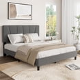 thumbnail image 1 of Queen Size Bed Frame with Headboard Adjustable, Linen Upholstered Queen Platform Bed with Headboard, Mattress Foundation with Wooden Slats, No Box Spring Needed, Easy Assembly, Grey, 1 of 8
