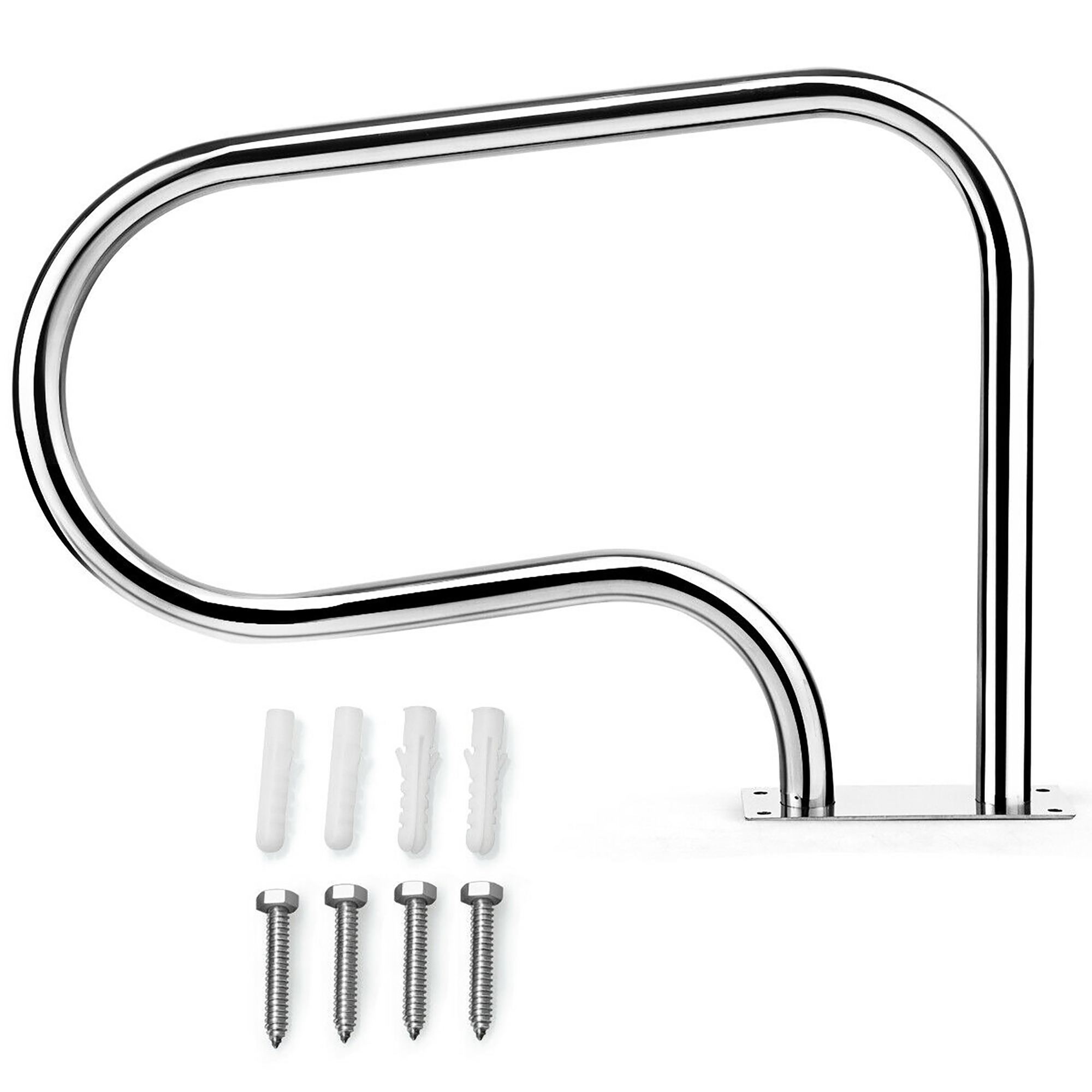 Costway Swimming Pool Hand Rail Stainless Steel Ladder Handrail Stair Rail w/ Base Plate