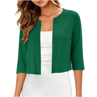 GreatBaby Womens 3/4 Sleeve Cropped Cardigan Open Front Round Neck Lightweight Layering Shrug Casual Everyday Soft Breathable Short Knit Bolero
