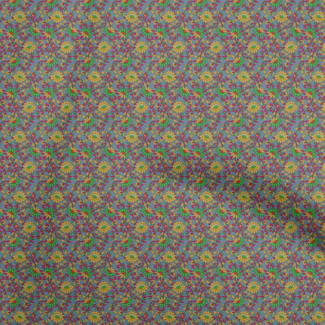 oneOone Rayon Grayish Blue Fabric Floral Craft Projects Decor Fabric Printed By The Yard 56 Inch Wide