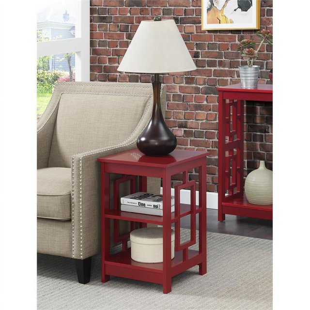 Convenience Concepts Table d'Appoint Carrée de Ville avec Étagères en Bois Rouge Canneberge