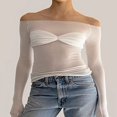 thumbnail image 2 of Women Tops Solid Color Off Shoulder Flared Long Sleeve T-Shirts, 2 of 4