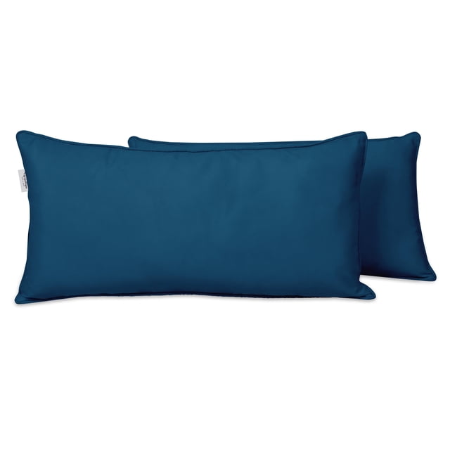 VargottamIndoor/OutdoorPolyester FabricLumbarPillowCover,All-Weather Waterproof Rectangular Cushion Case for Patio Furniture,16" x 24"Set of 2-Navy Blue