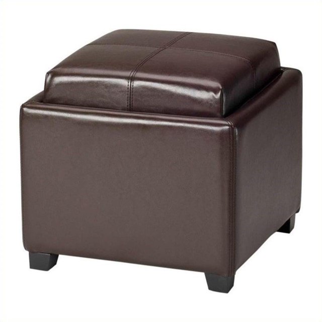 Safavieh Harrison Single Tray Leather Tray Ottoman in Brown