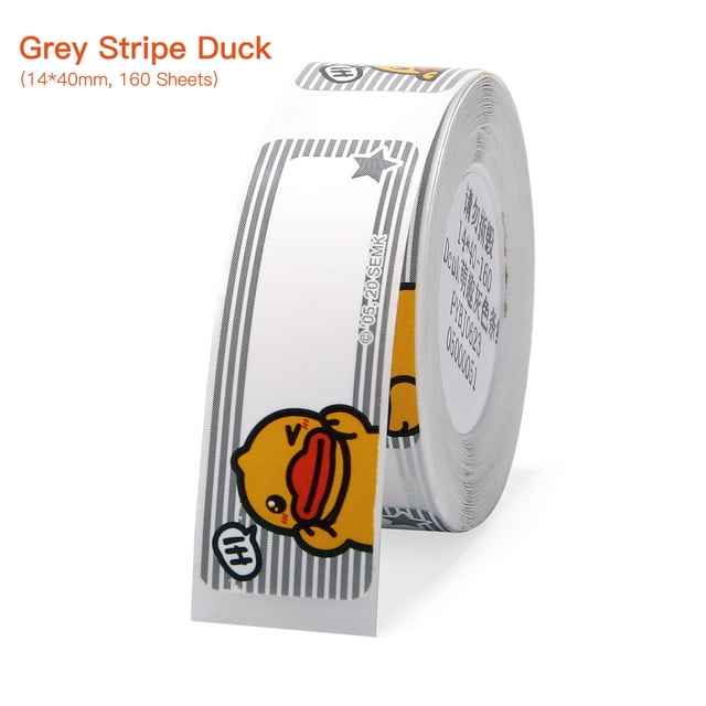 Amdohai NIIMBOT 1 Rouleau de Papier d'Étiquettes à Impression Thermique Motif Canard à Rayures Grises, Mesurant 14x40 mm avec 160 Feuilles. Ce Rouleau d'Étiquettes Autocollant Est compatible avec le NIIMBOT D11 Label Printer. Fait de Papier Thermique de Haute Qualité, Il Présente un Revêtement Protecteur Résistant aux Déchirures, Imperméable et à l'Huile. les Étiquettes Imprimées en Noir Ne Laissent Aucun Résidu Adhésif Lorsqu'elles Sont Enlevées. Idéal pour le Rangement à la Maison, l'Organisation du Bureau et le Journal.