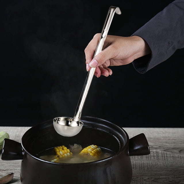 Tableware Stainless Steel Soup Spoon with Ergonomic Handle and Hook End for Hanging - Kitchen Tableware for and Cooking Easy to Hang Inside Pot