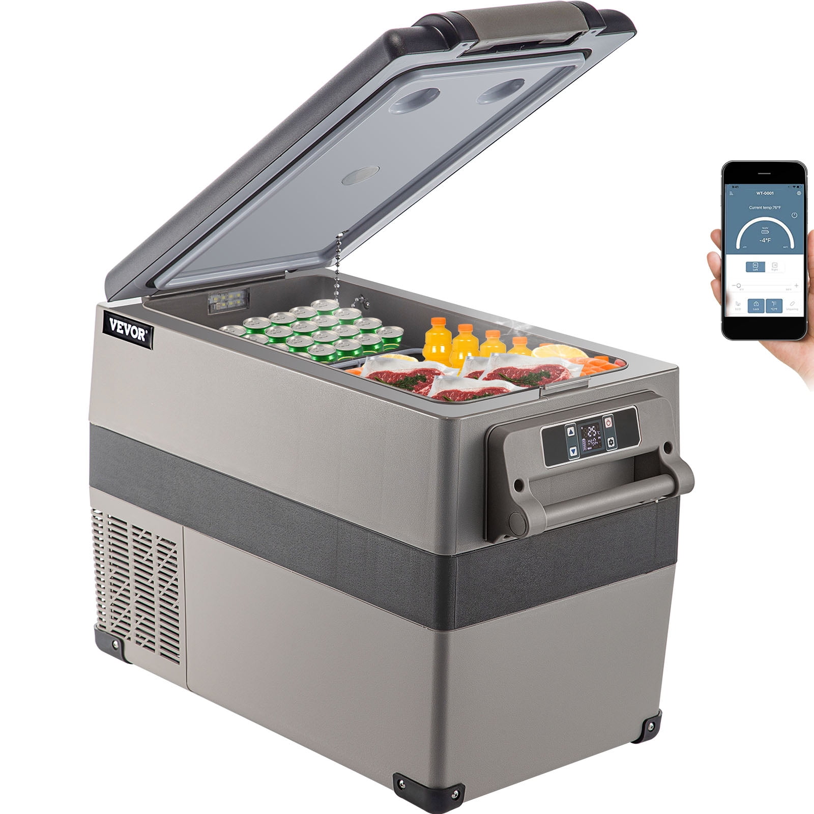 VEVOR 48 Quart(45L) Portable Refrigerator Electric Car Freezer Anti-Shake Car Cooler Refrigerator Compact RV Fridge 12/24V DC & 110-240V AC Vehicle Car Truck Boat Mini Electric Freezer